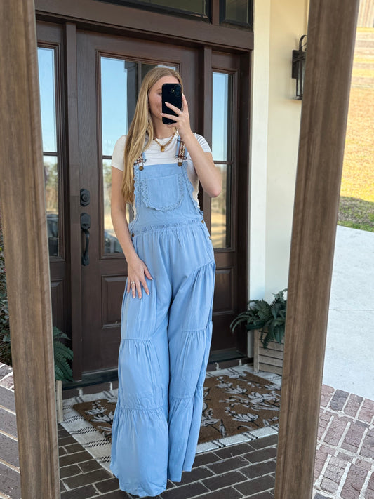 Lace Trim Sleeveless Jumpsuit, Denim