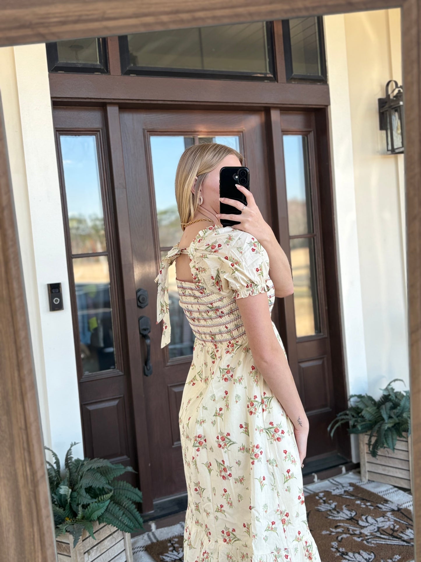 Vintage Floral Smocked Midi