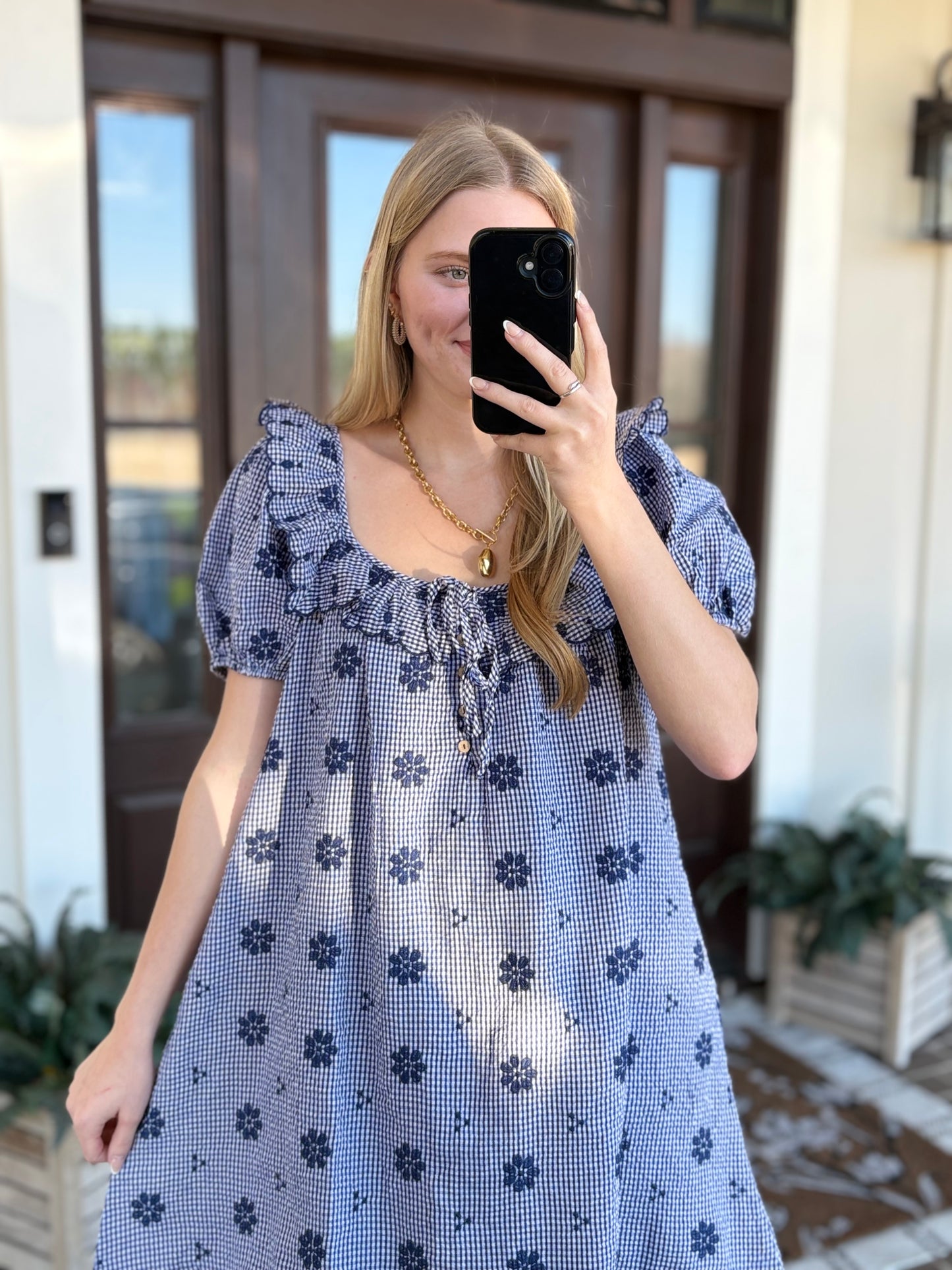 Navy Embroidered Floral Mini