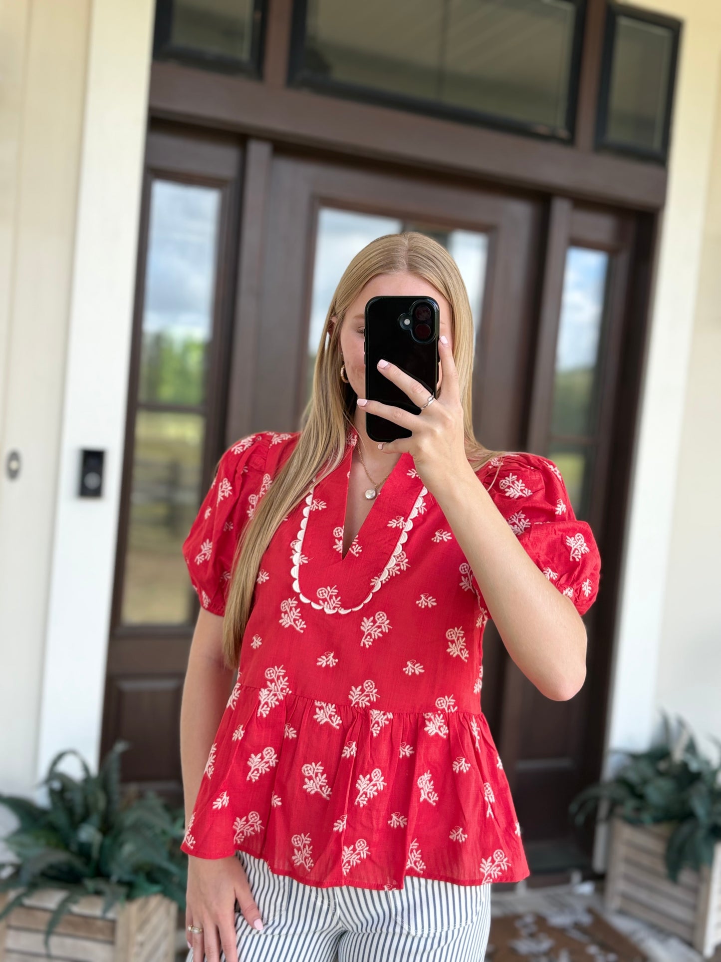Red Floral Blouse