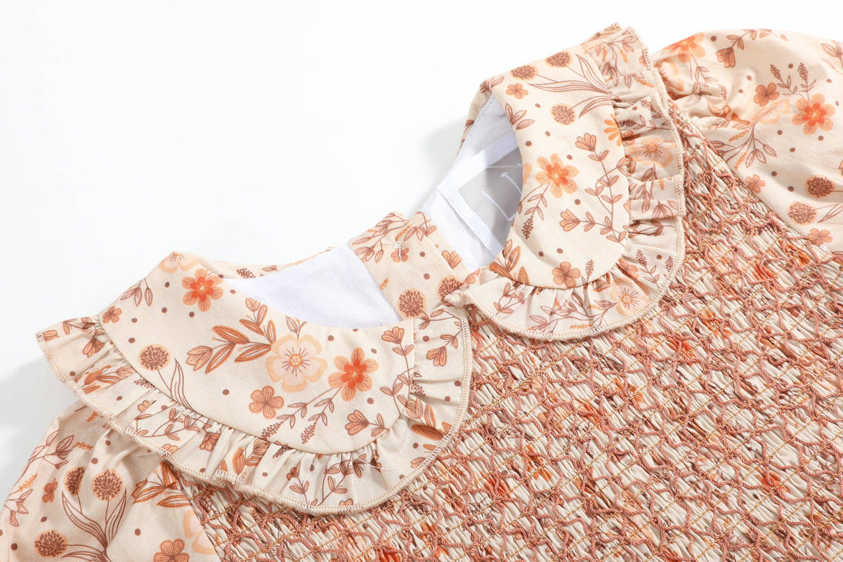 Brown Floral Collared Dress