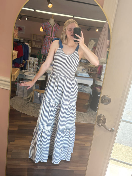 Navy Tie Smocked Dress