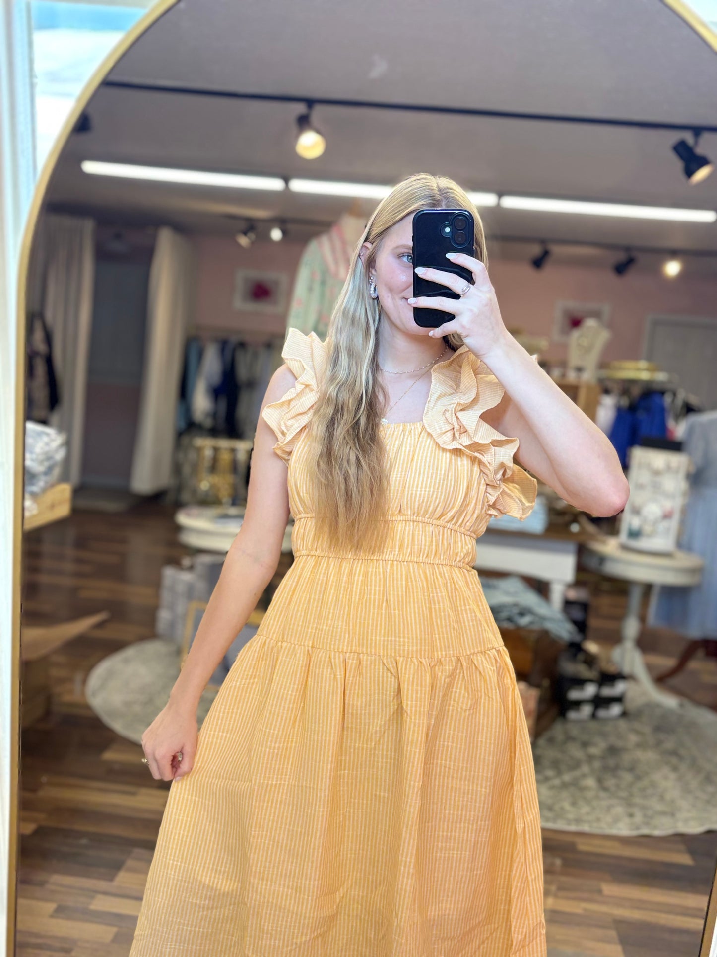 Yellow Striped Cotton Midi