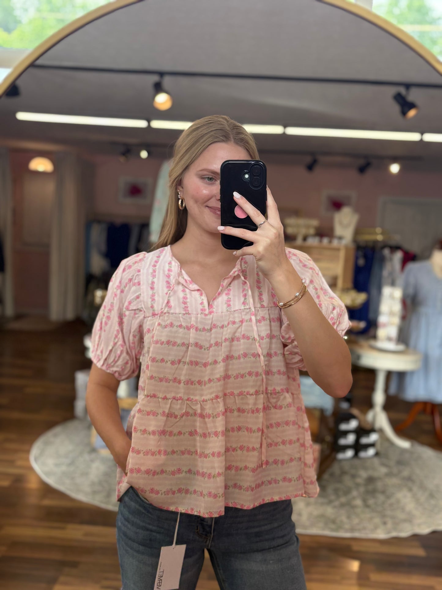 Pink Floral Striped Blouse