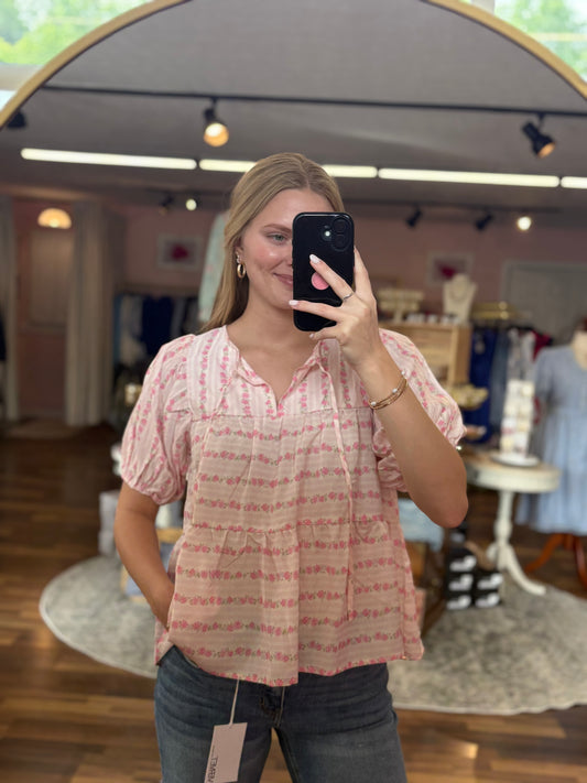 Pink Floral Striped Blouse