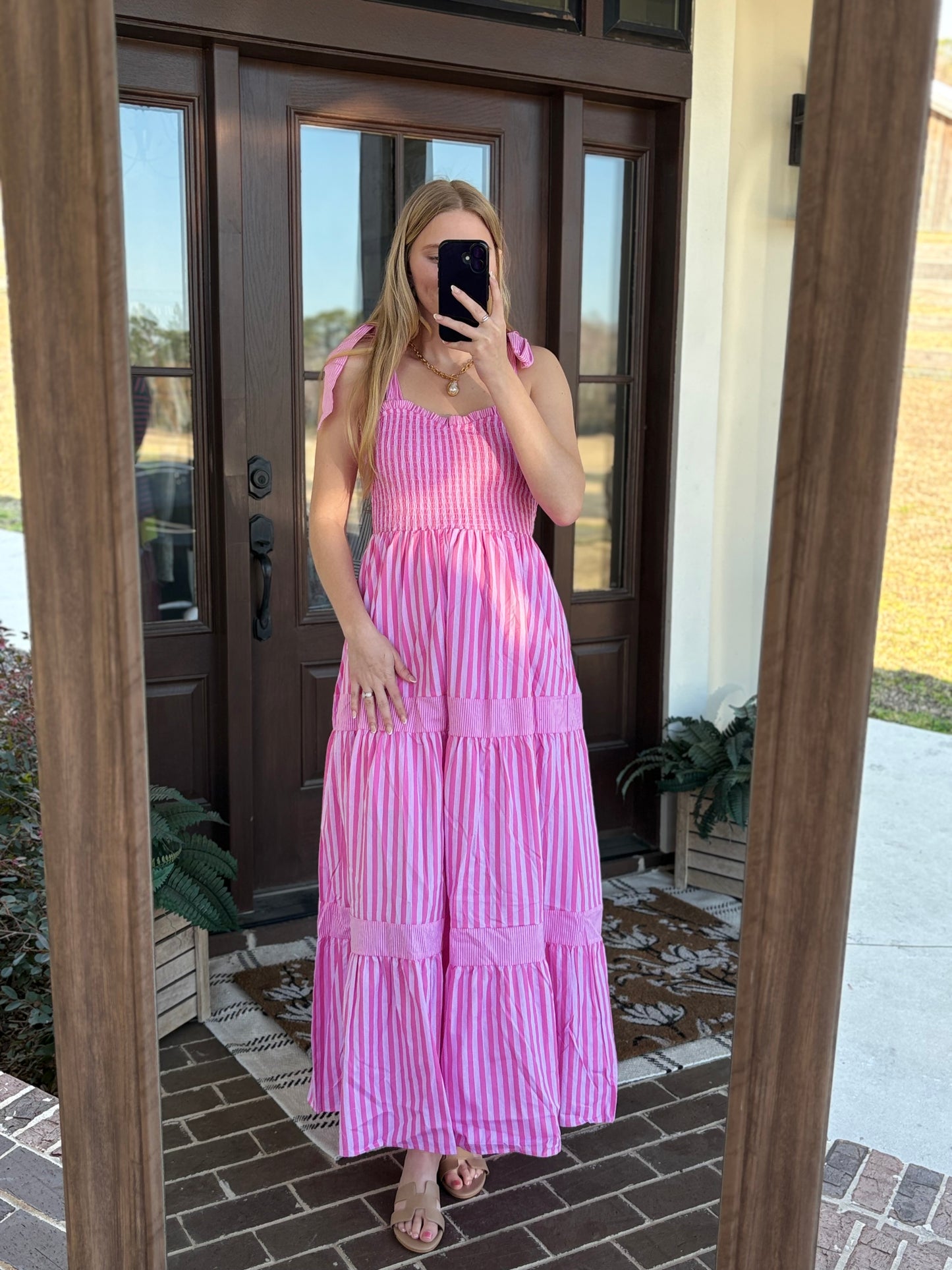 Stripe Mix Tie Strap Midi