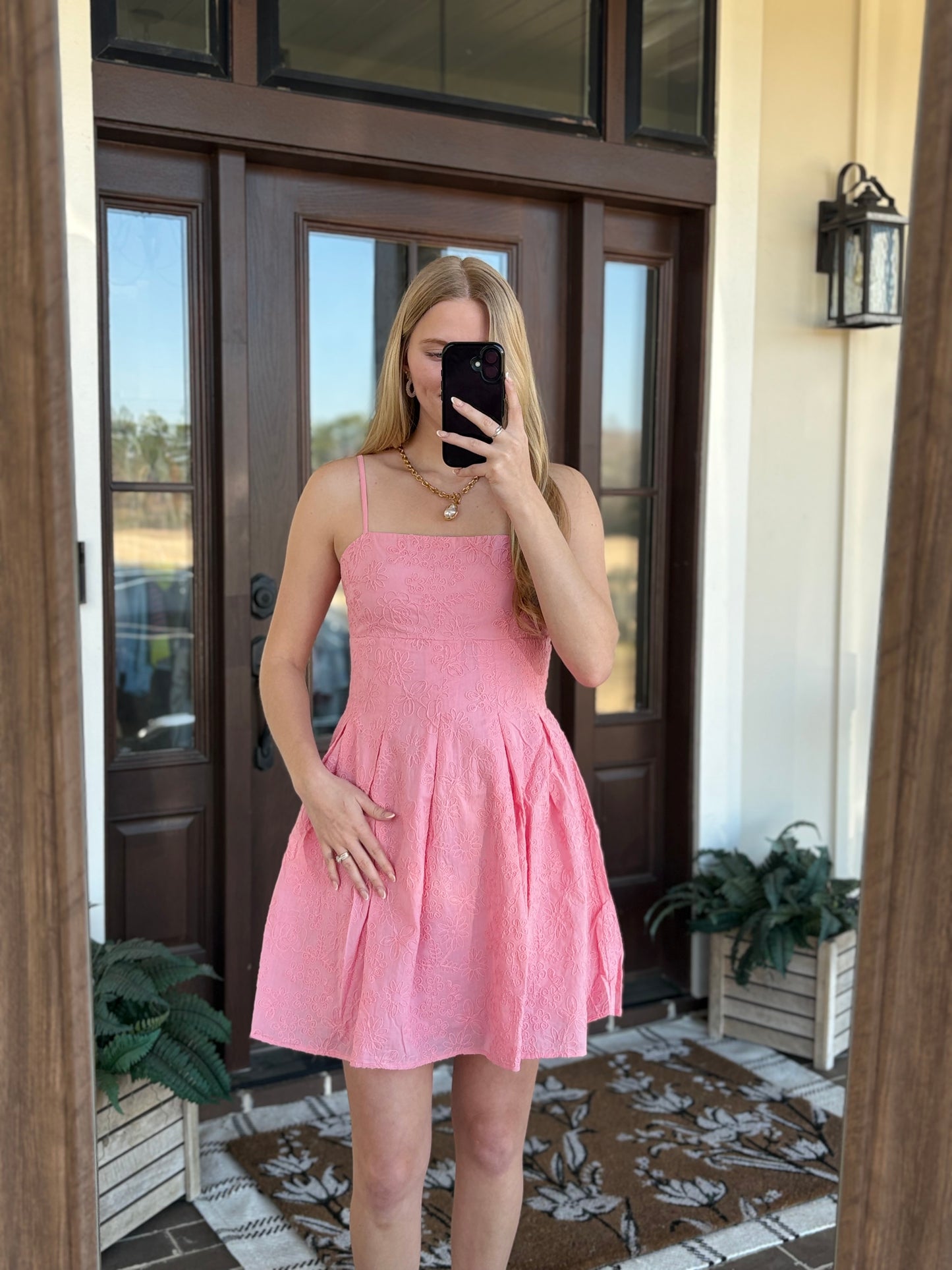 Pink Floral Embroidered Mini