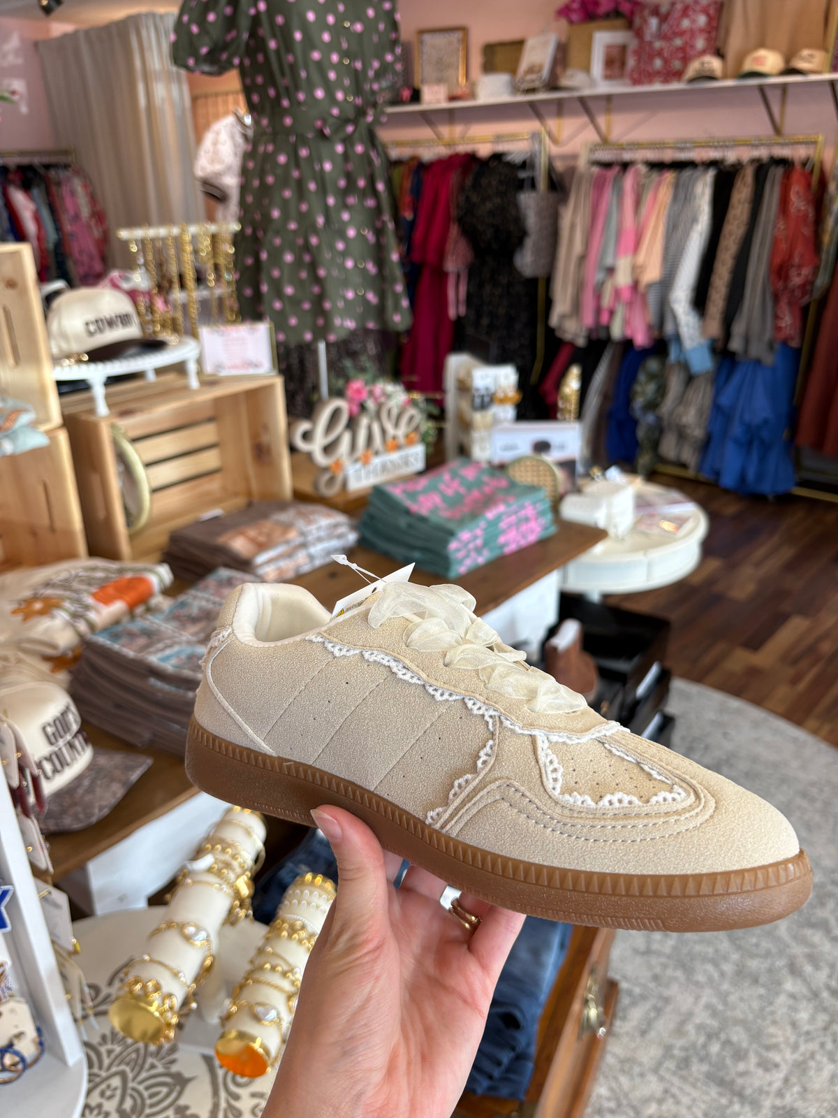 Tan Lace Detail Sneaker