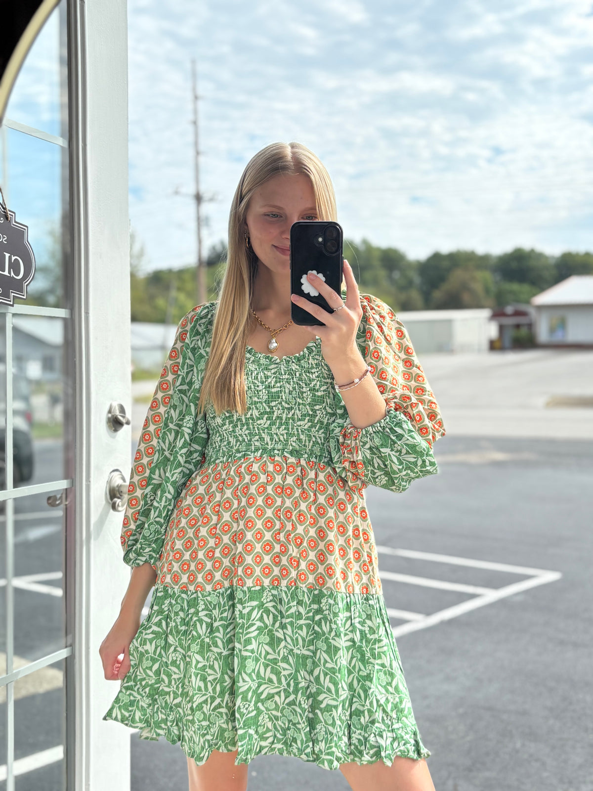 Green Multi Color Smocked Mini