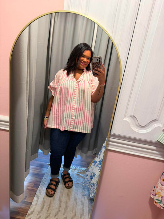 LT Pink Striped Top, CURVY