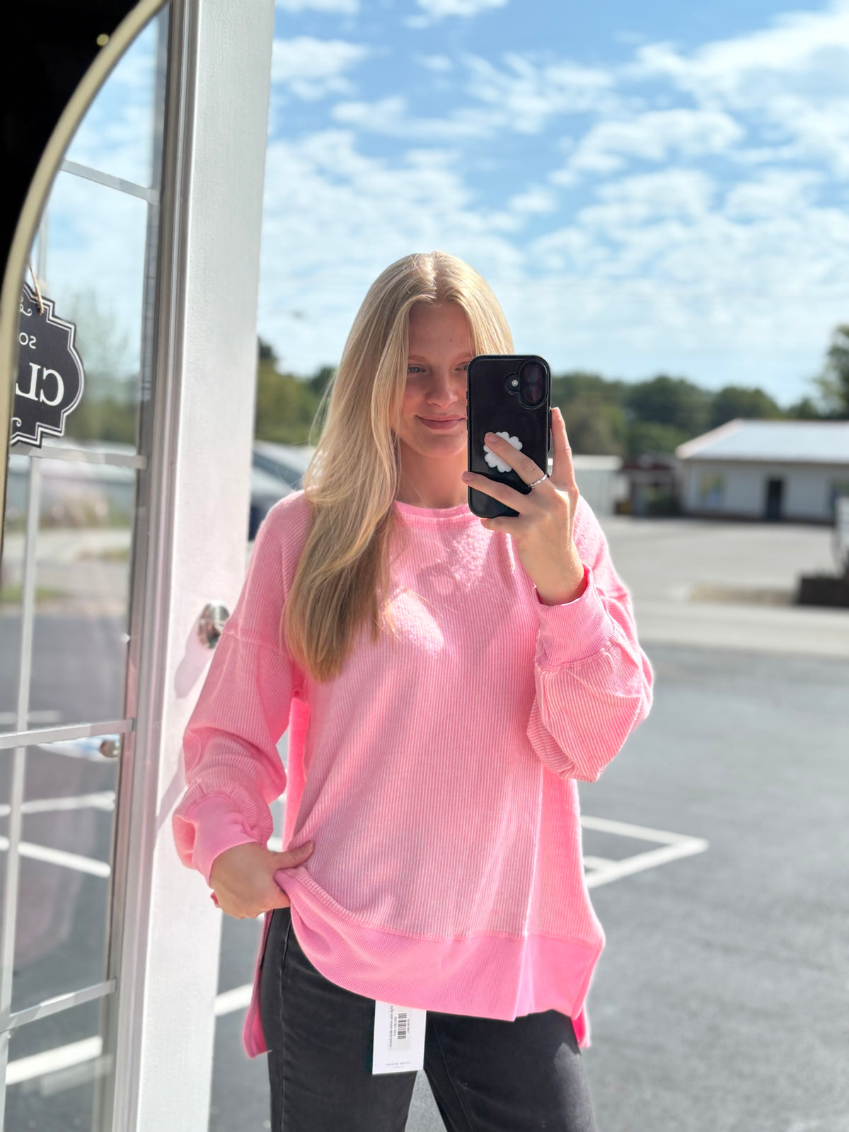 Pink Ribbed Sweater Top