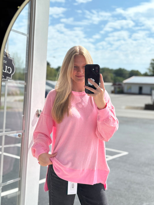 Pink Ribbed Sweater Top