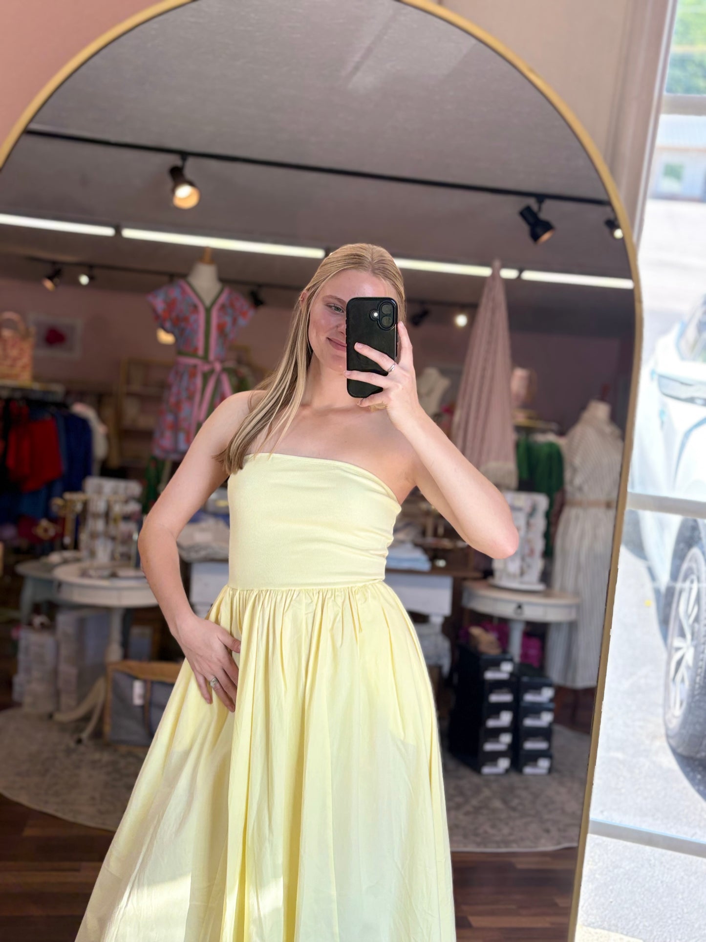Butter Yellow Strapless Midi