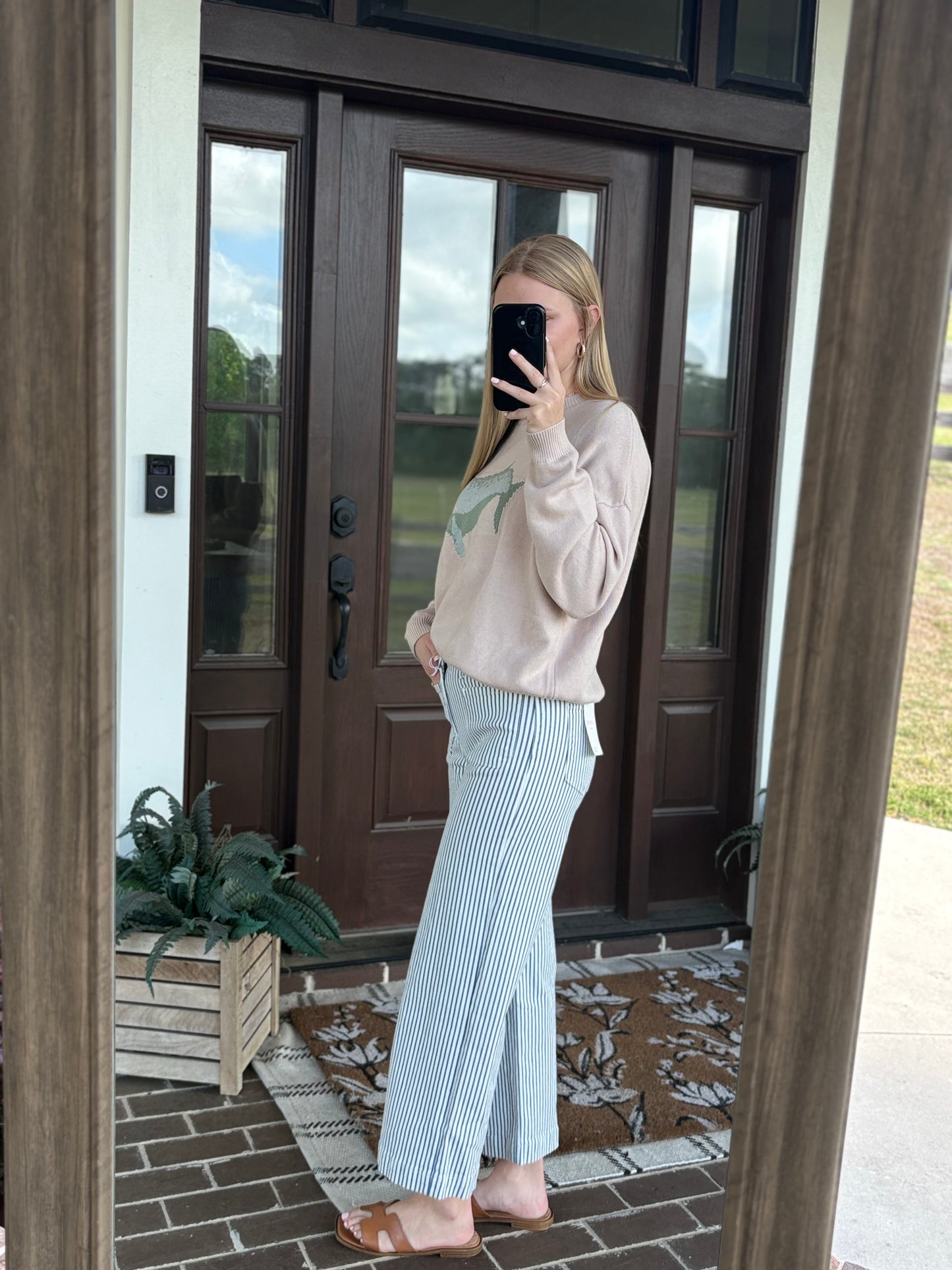 Blue Striped Denim Jeans