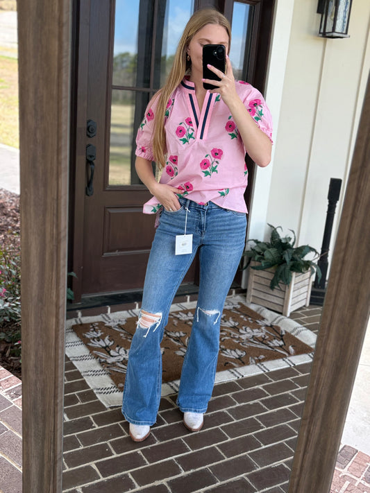 Mid Rise Distressed Flare
