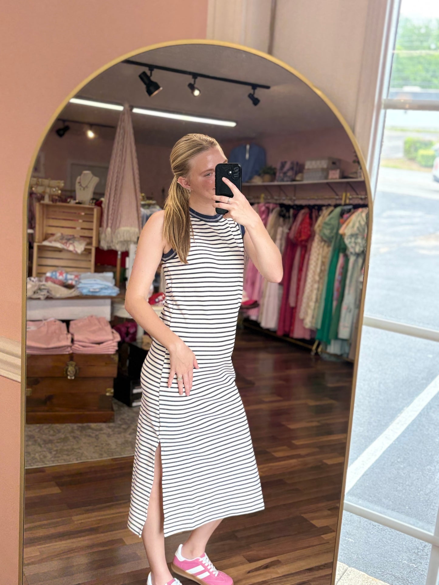 Navy Stripe Trim Midi