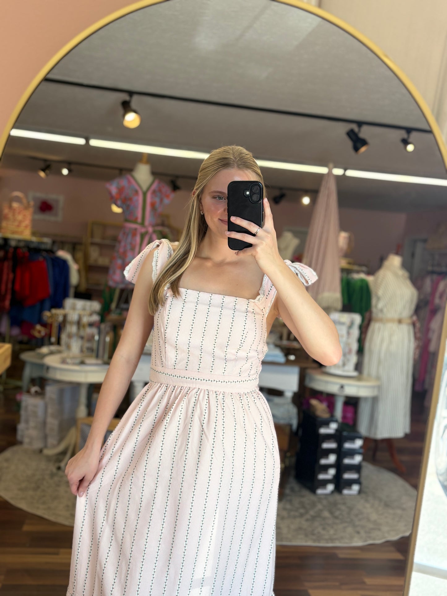 Pink Striped Floral Midi