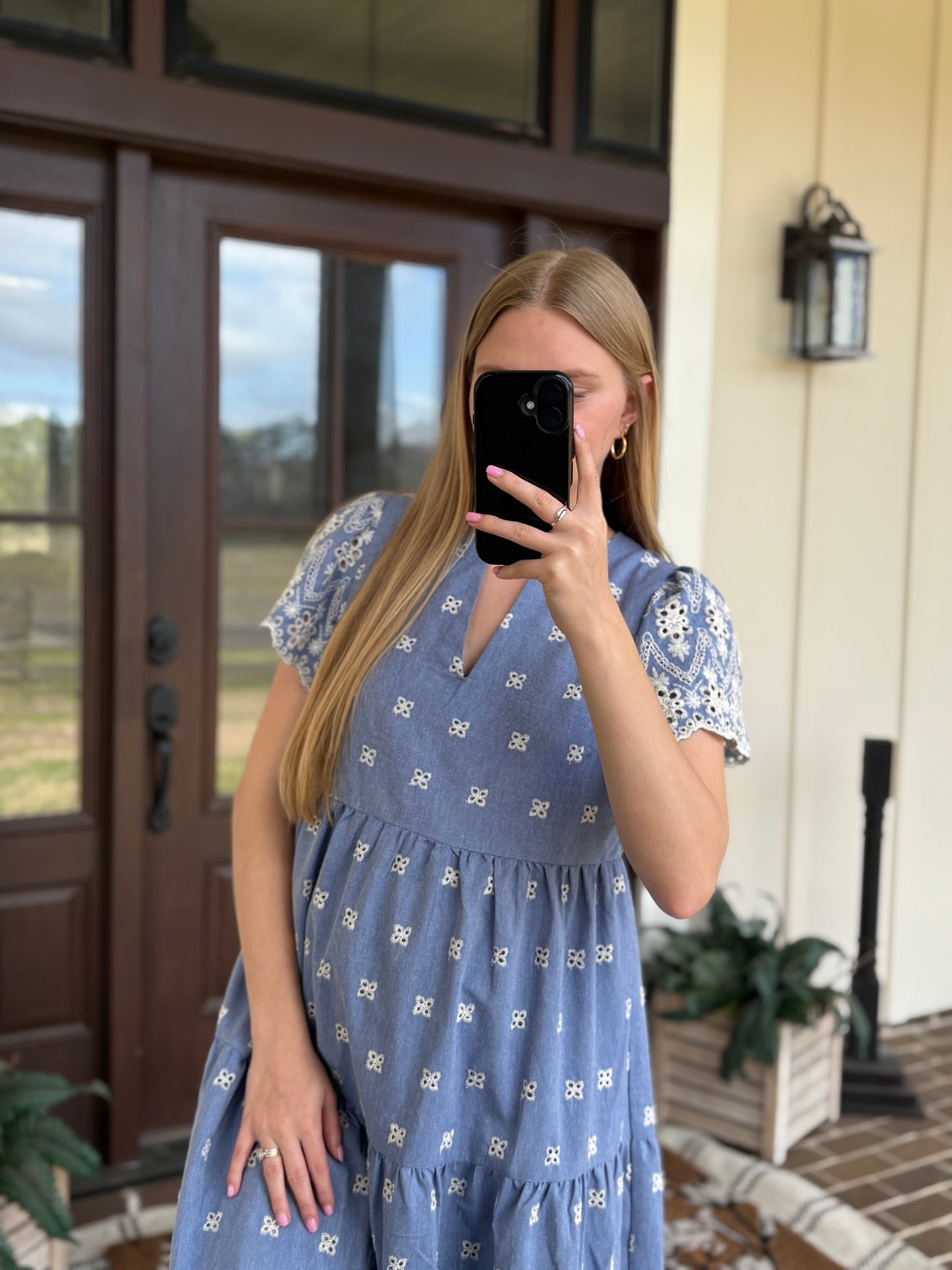 Blue Denim Eyelet Dress