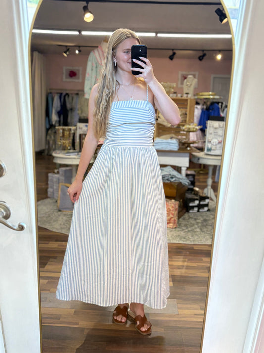 Blue Striped Sleeveless Midi