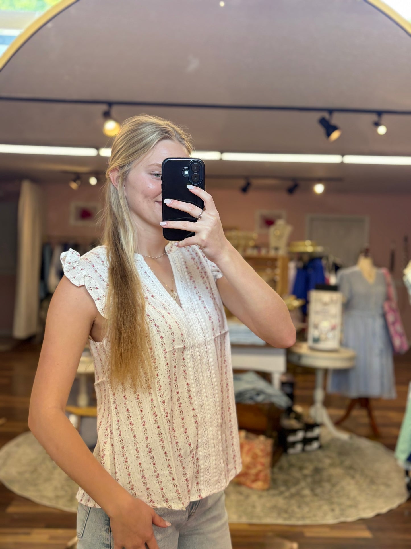 Pink Multi Striped Floral Top