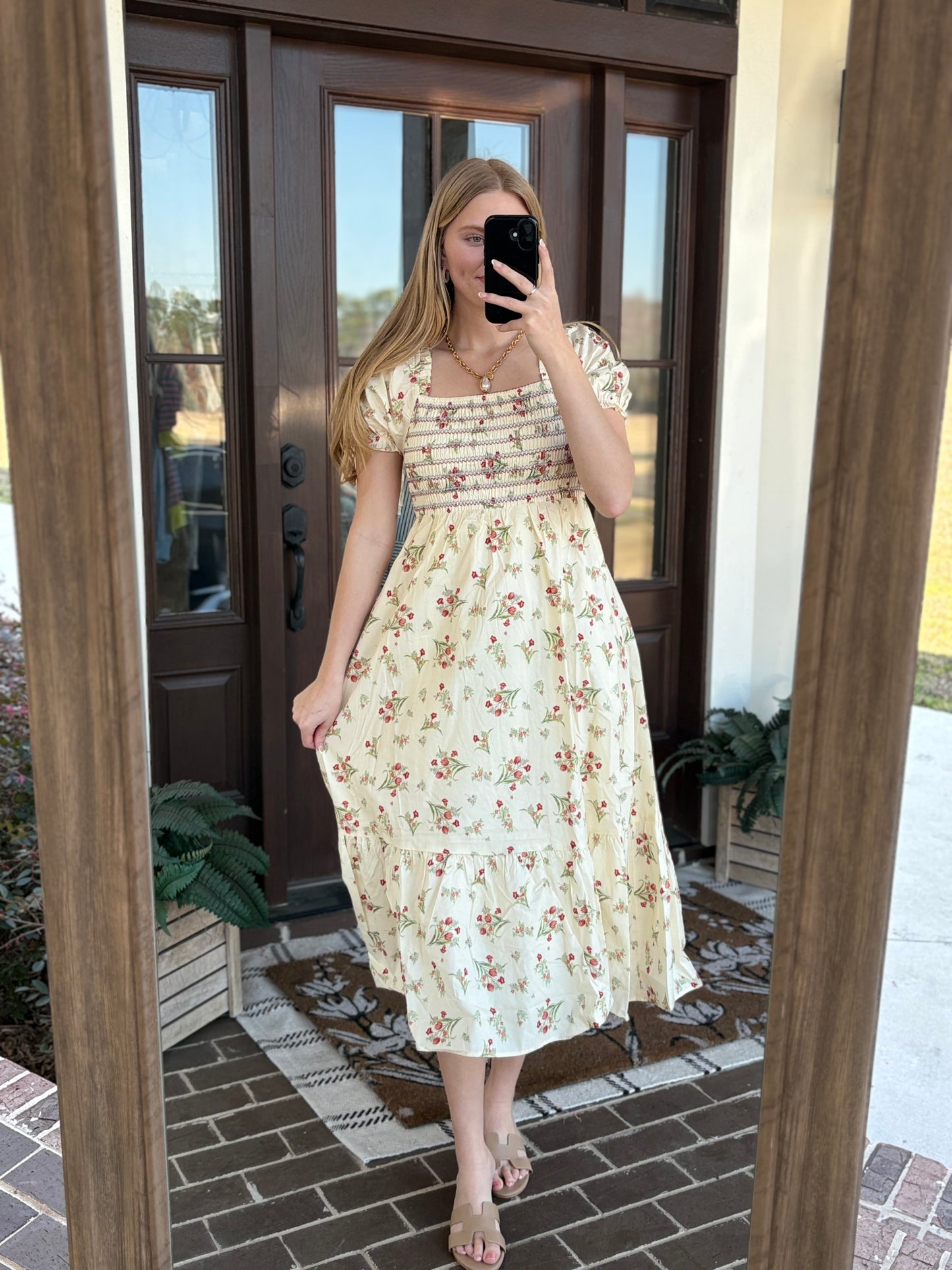 Vintage Floral Smocked Midi