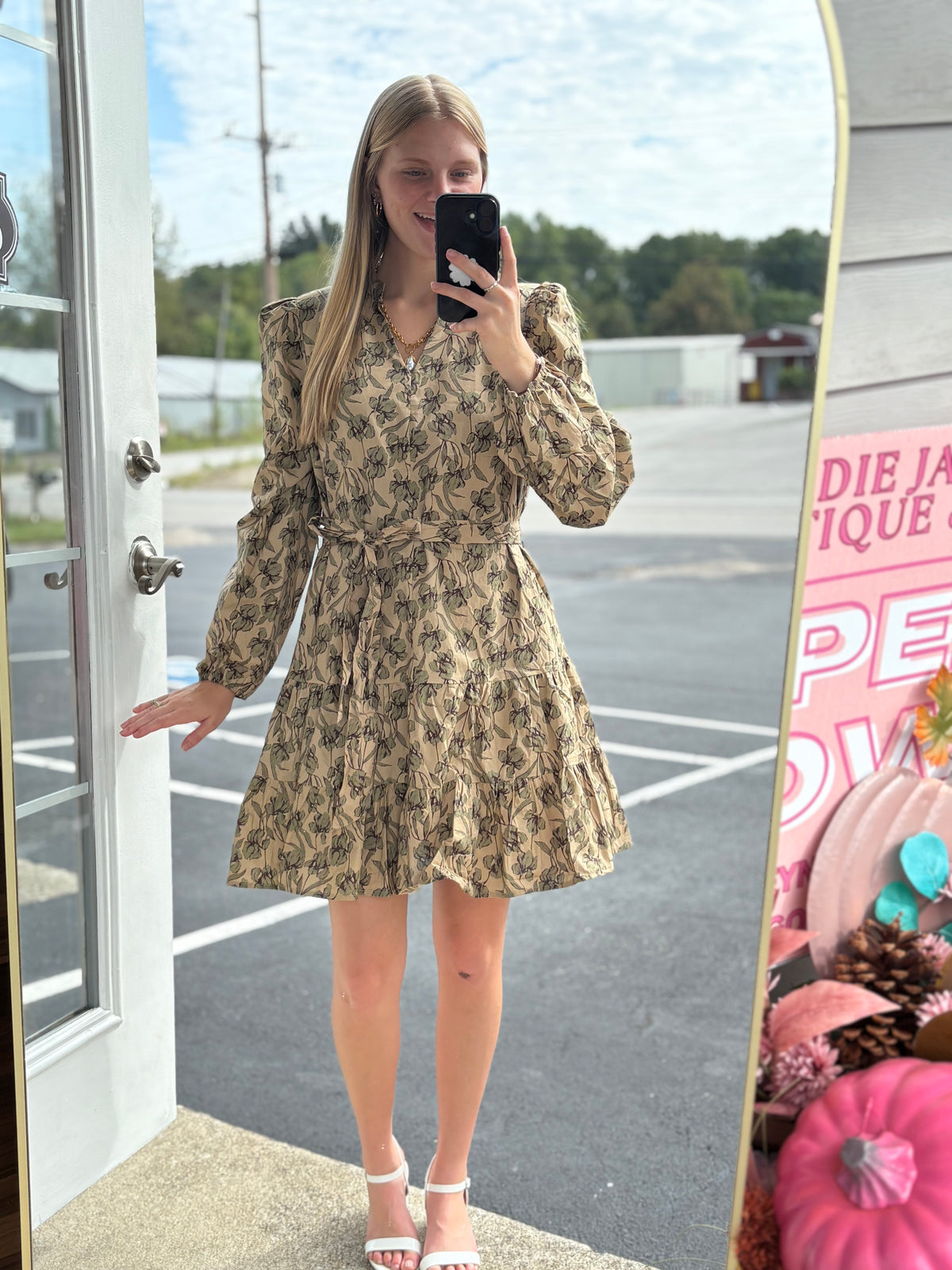 Taupe Woven Floral Mini