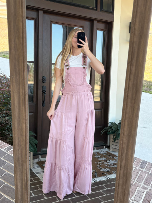 Lace Trim Sleeveless Jumpsuit, Rose