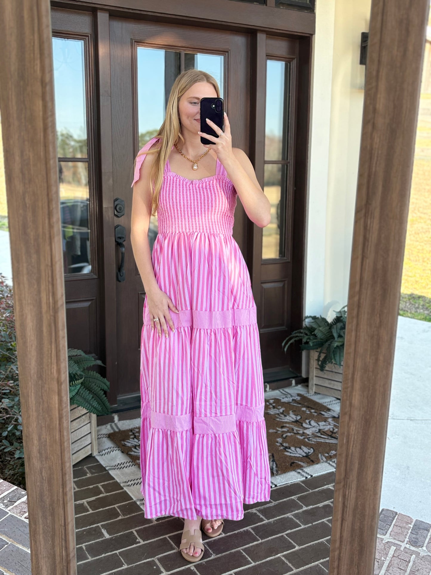 Stripe Mix Tie Strap Midi
