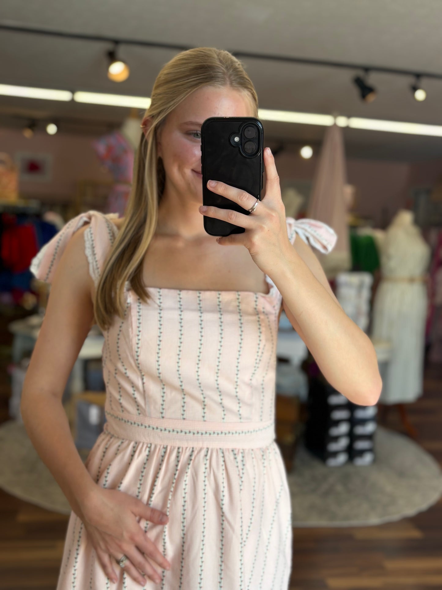 Pink Striped Floral Midi