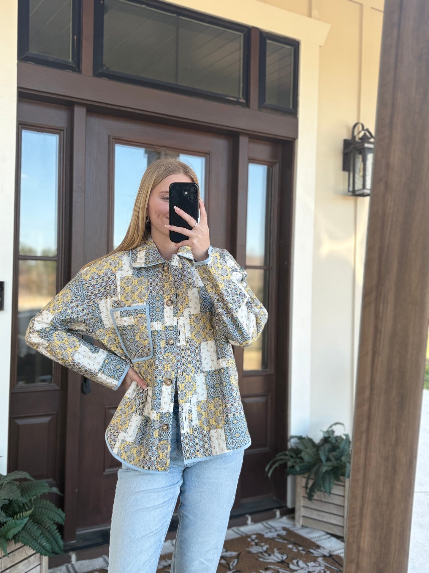 Mixed Patchwork Button Down Jacket