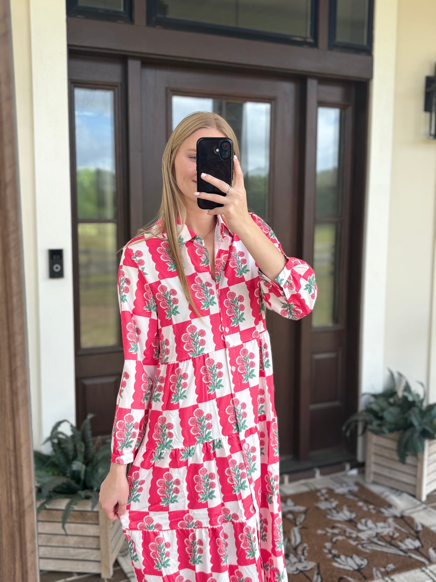 Floral Long Sleeve Button Down Midi