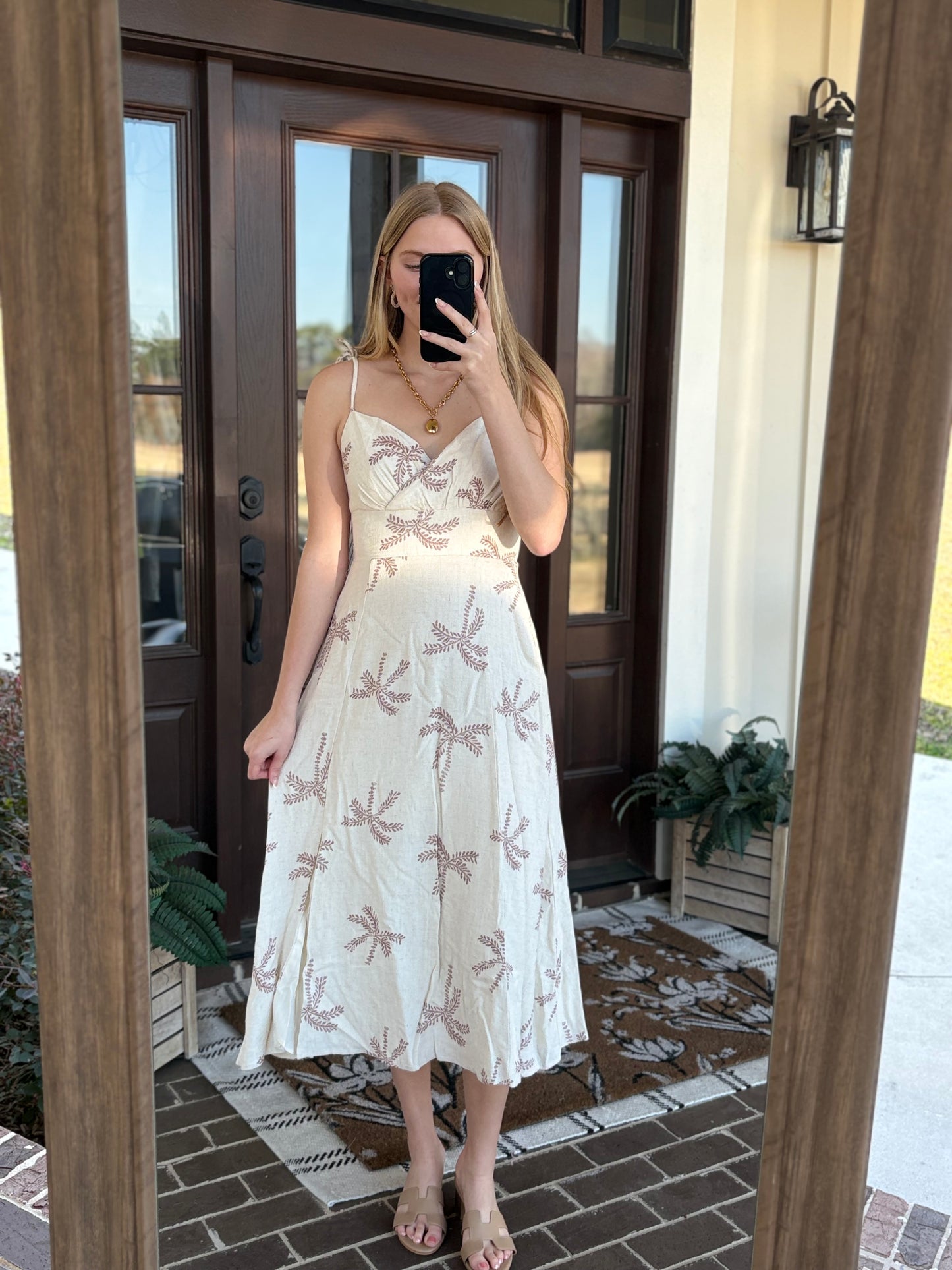 Palm Embroidered Cami Midi