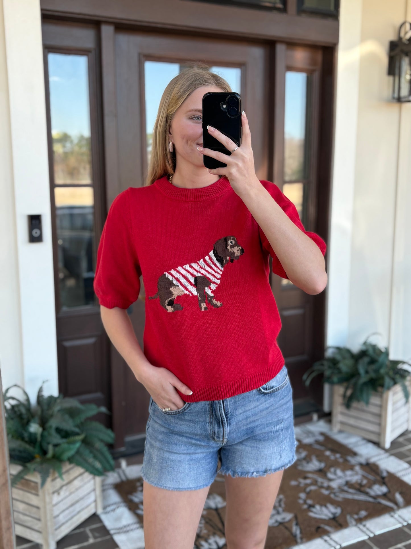 Dachshund Sweater Top, Red