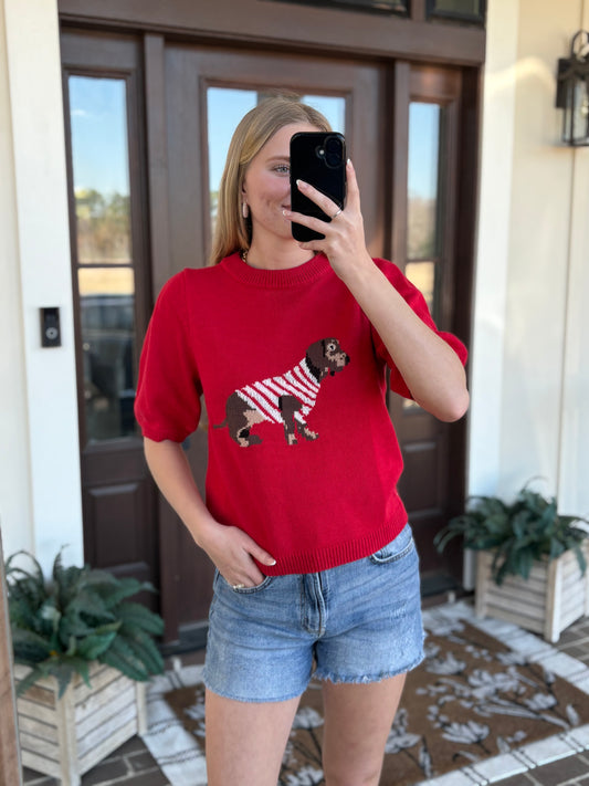 Dachshund Sweater Top, Red