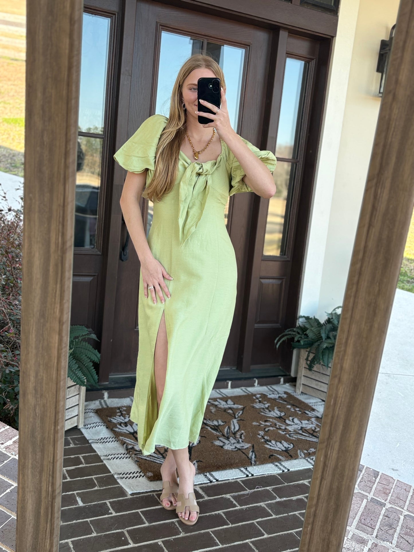 Front Tie Bow Midi, Sage