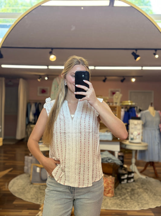 Pink Multi Striped Floral Top