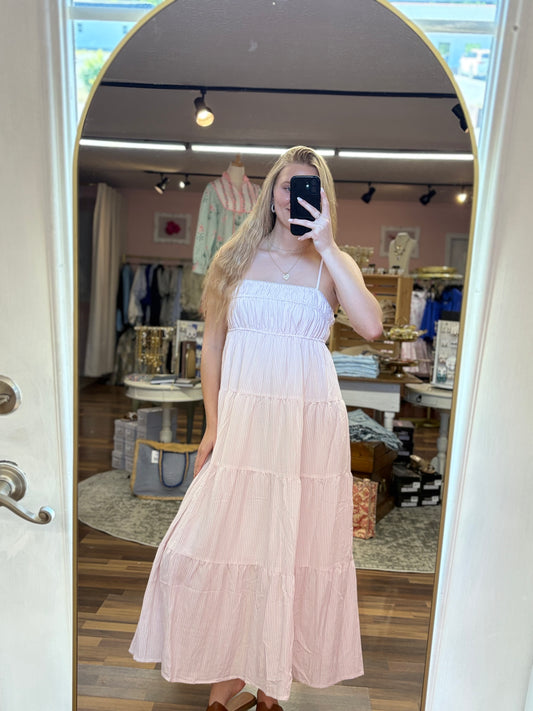 Pink Slim Striped Midi