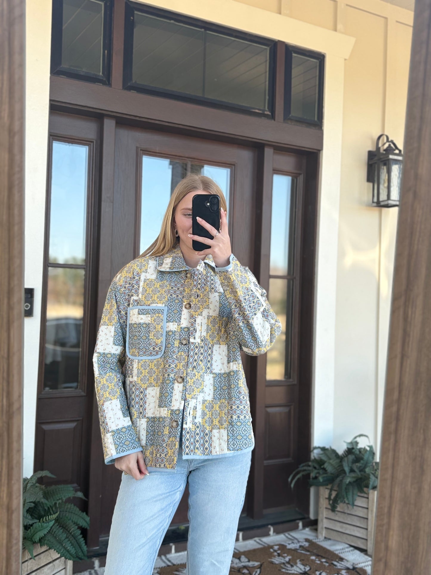 Mixed Patchwork Button Down Jacket