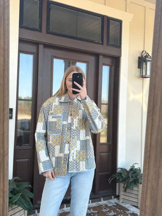 Mixed Patchwork Button Down Jacket