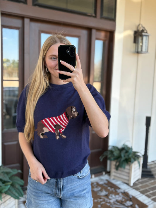 Dachshund Sweater Top, Navy