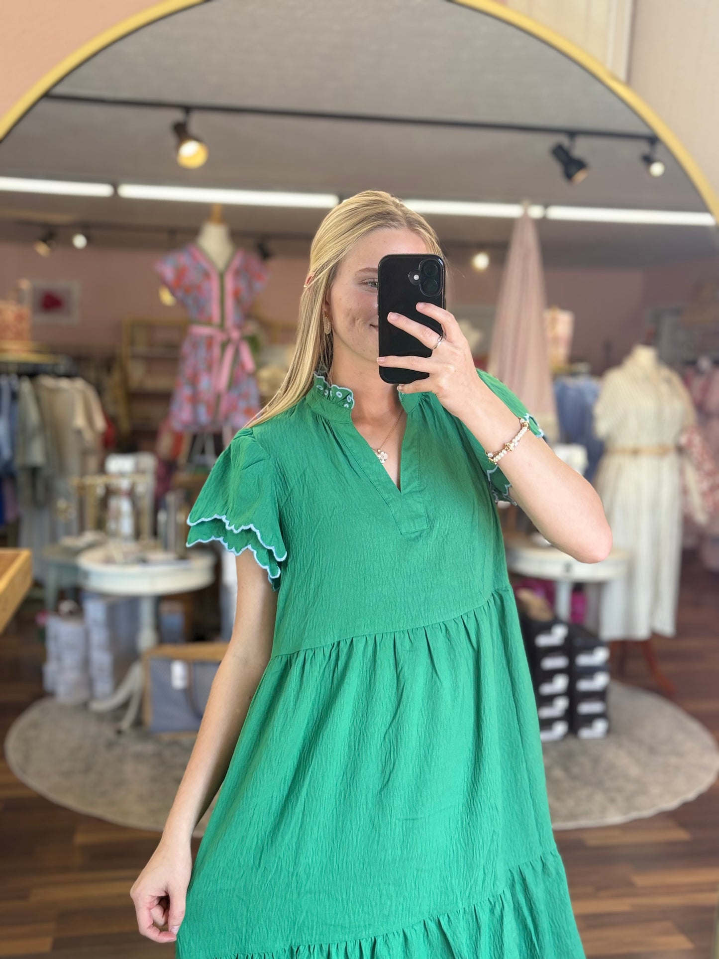 Jade Scalloped V-Neck Mini