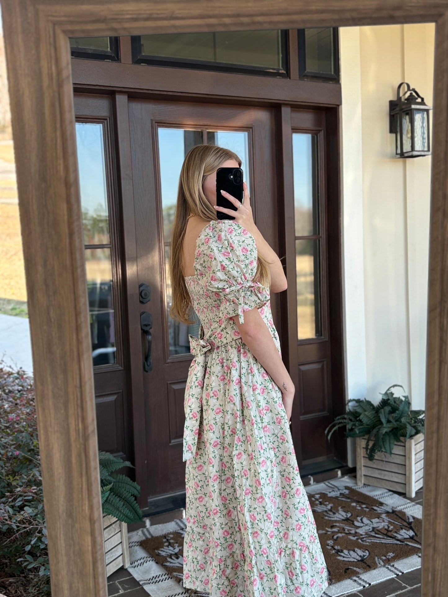 Taupe Pink Floral Flare Midi