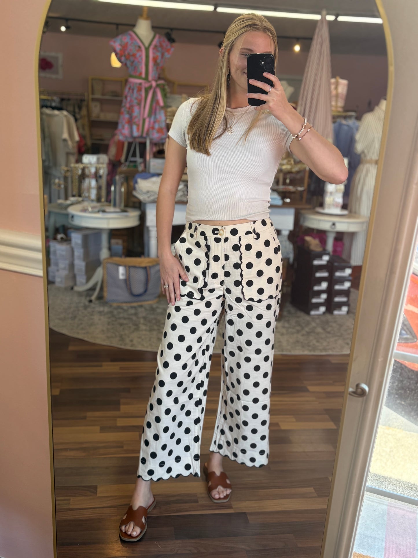 Black Polkadot Wide Leg Pants