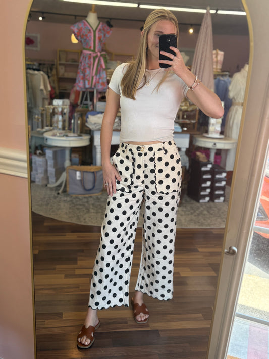 Black Polkadot Wide Leg Pants