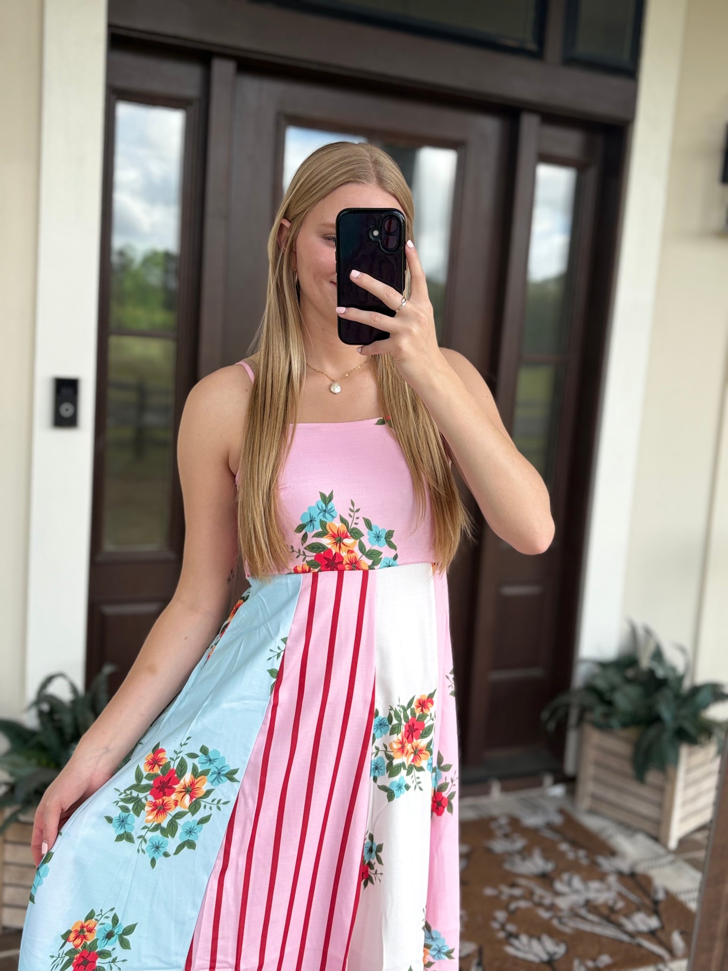 Pink Patchwork Sleeveless Maxi