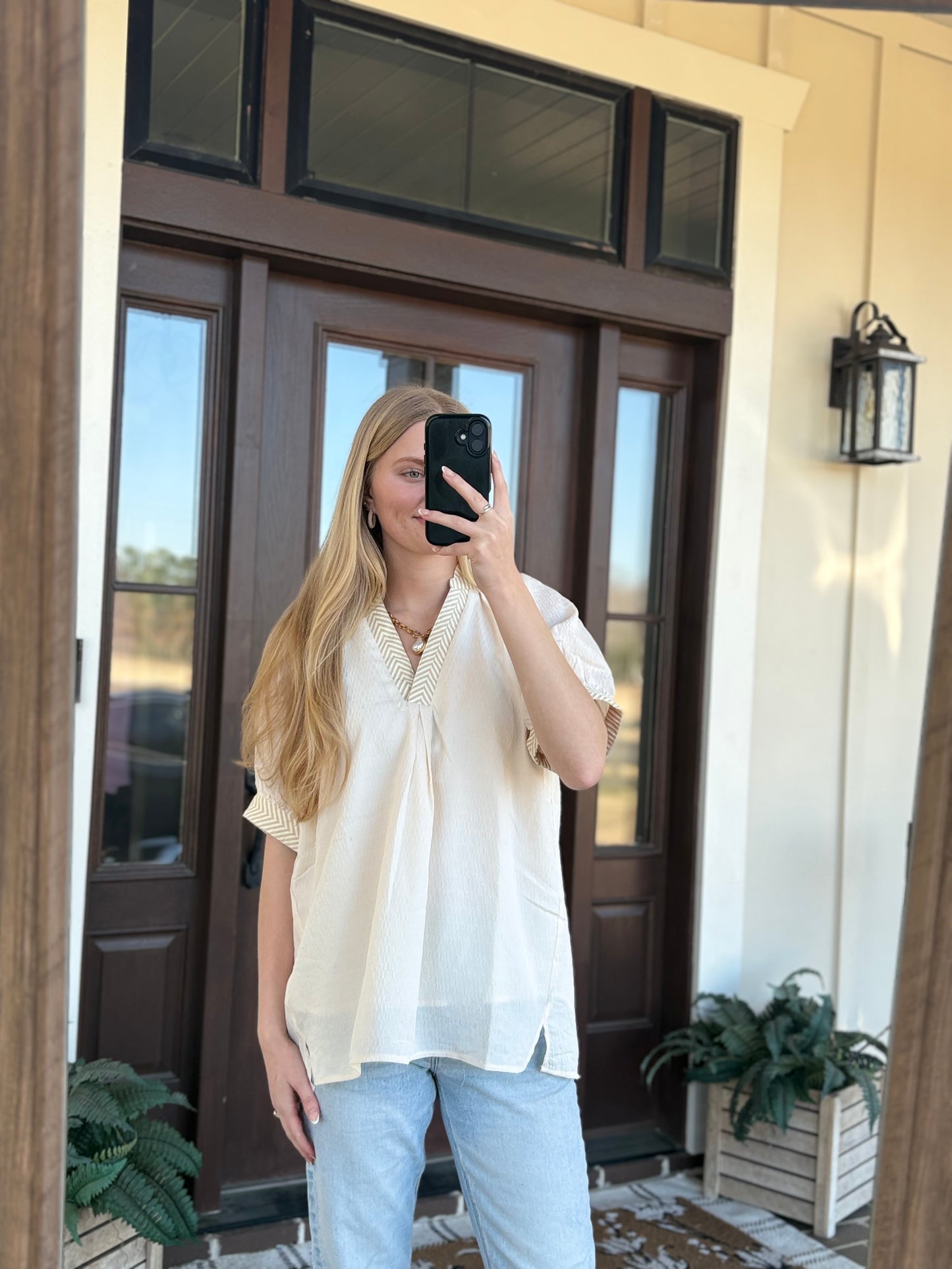 Cream Textured Lined Blouse