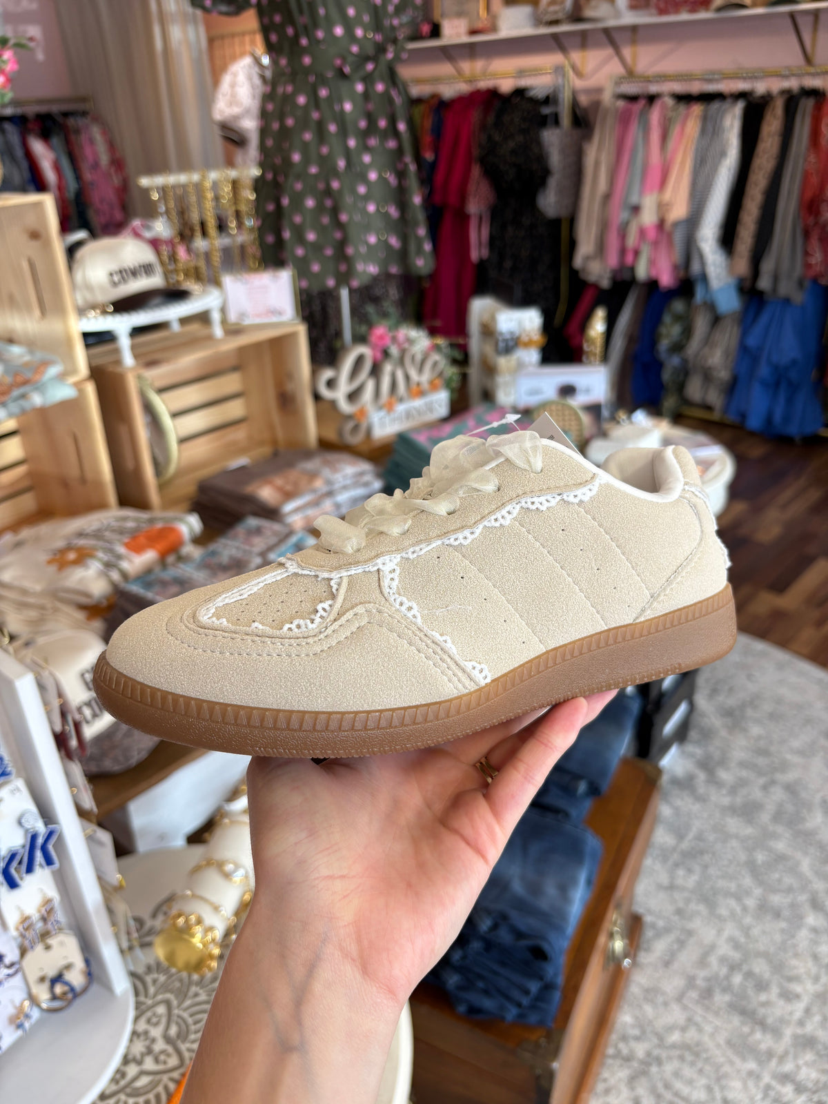 Tan Lace Detail Sneaker