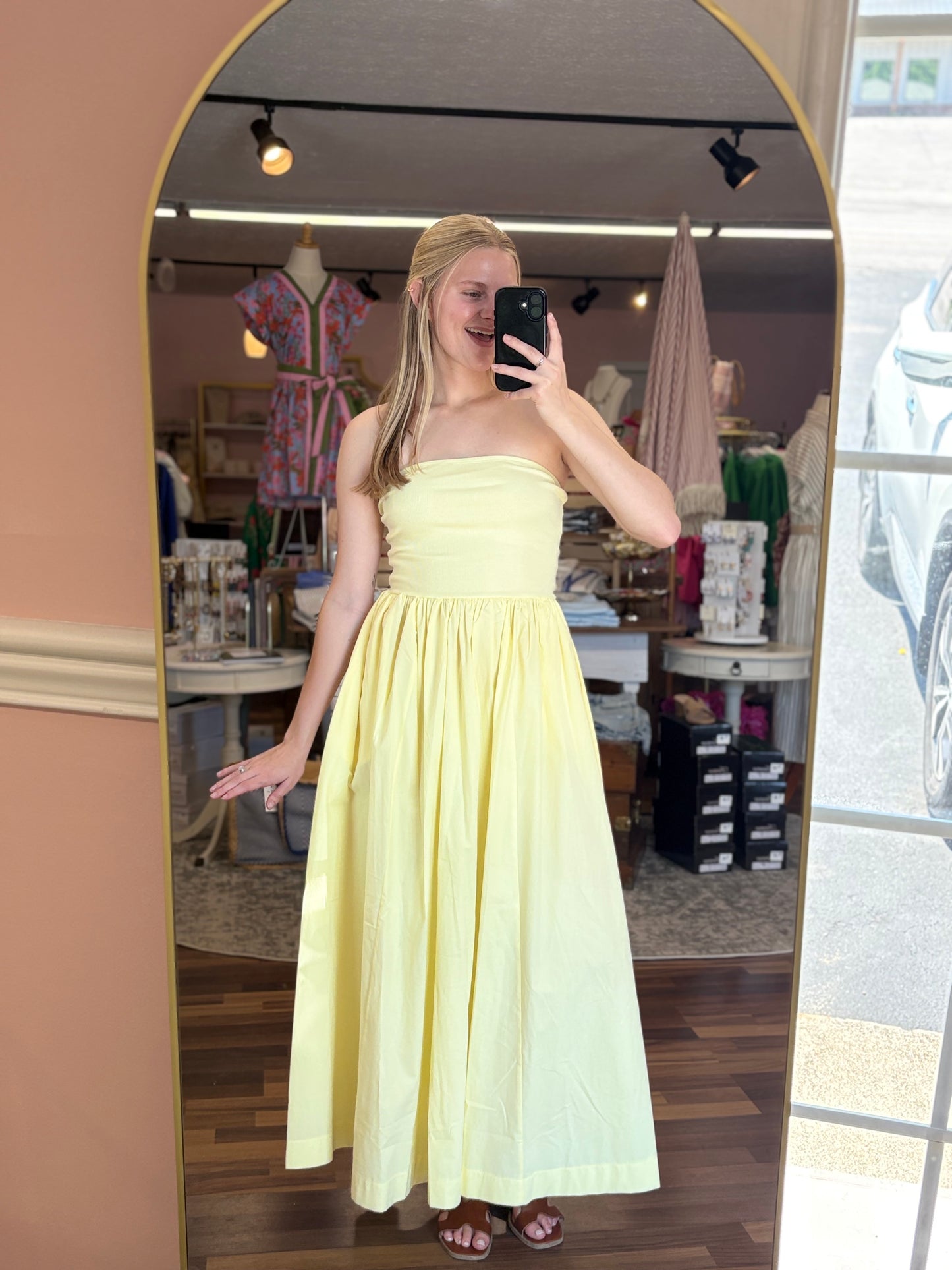 Butter Yellow Strapless Midi