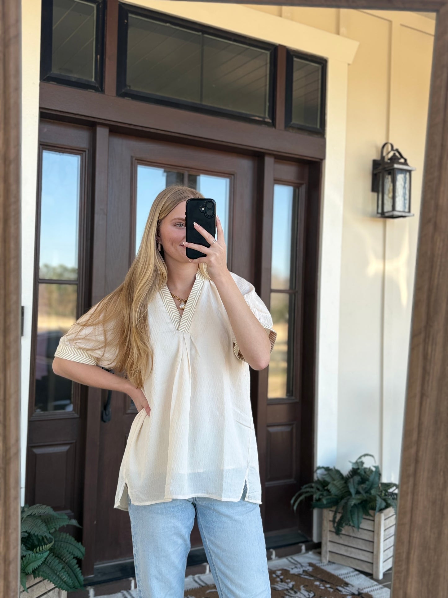Cream Textured Lined Blouse