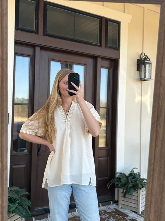 Cream Textured Lined Blouse